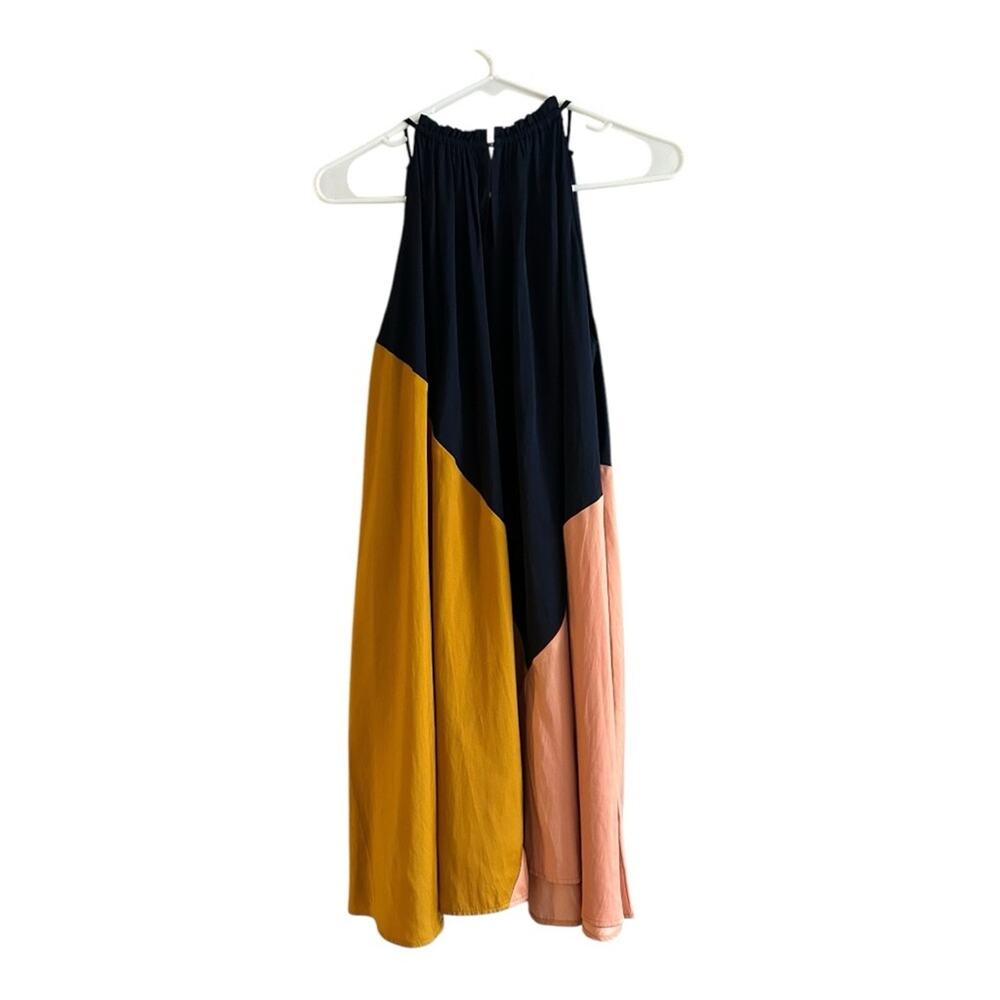 LOFT Colorblock Halter Swing Dress SP gold and navy NEW - Picture 4 of 10